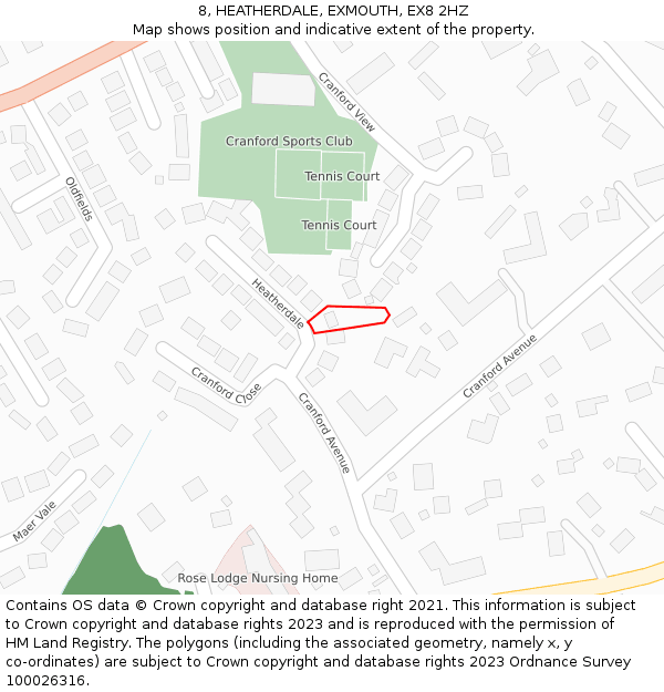 8, HEATHERDALE, EXMOUTH, EX8 2HZ: Location map and indicative extent of plot