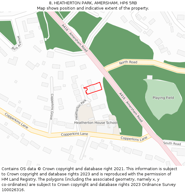 8, HEATHERTON PARK, AMERSHAM, HP6 5RB: Location map and indicative extent of plot
