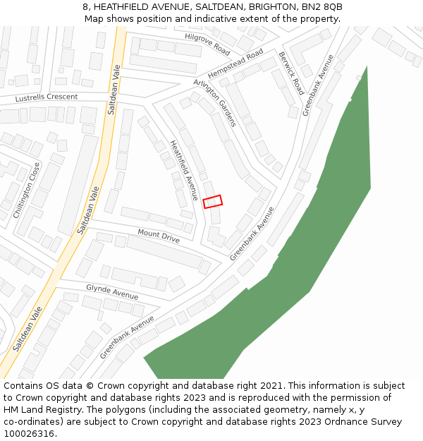 8, HEATHFIELD AVENUE, SALTDEAN, BRIGHTON, BN2 8QB: Location map and indicative extent of plot