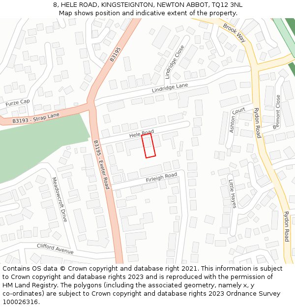 8, HELE ROAD, KINGSTEIGNTON, NEWTON ABBOT, TQ12 3NL: Location map and indicative extent of plot
