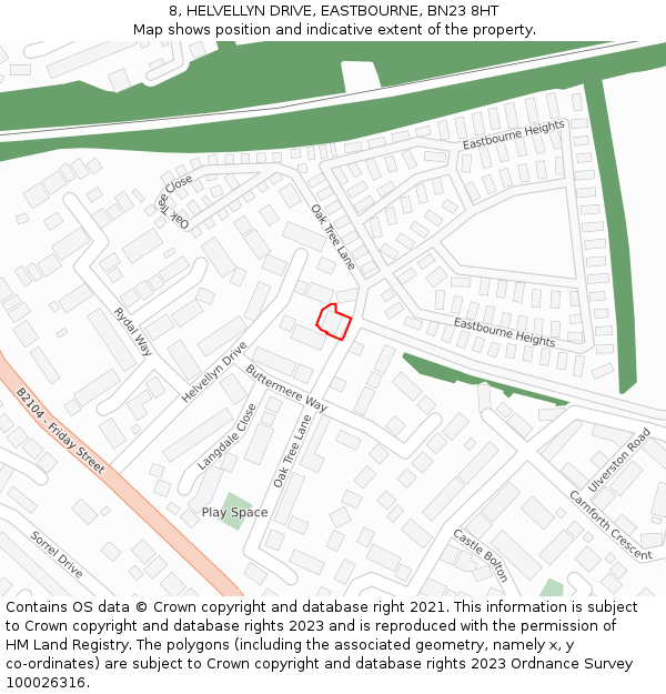 8, HELVELLYN DRIVE, EASTBOURNE, BN23 8HT: Location map and indicative extent of plot