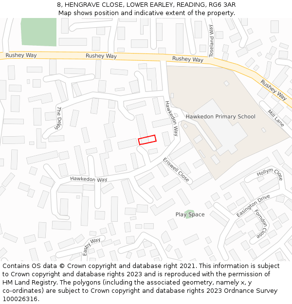 8, HENGRAVE CLOSE, LOWER EARLEY, READING, RG6 3AR: Location map and indicative extent of plot