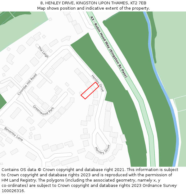 8, HENLEY DRIVE, KINGSTON UPON THAMES, KT2 7EB: Location map and indicative extent of plot