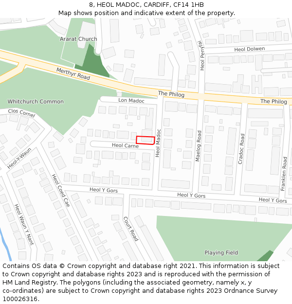 8, HEOL MADOC, CARDIFF, CF14 1HB: Location map and indicative extent of plot