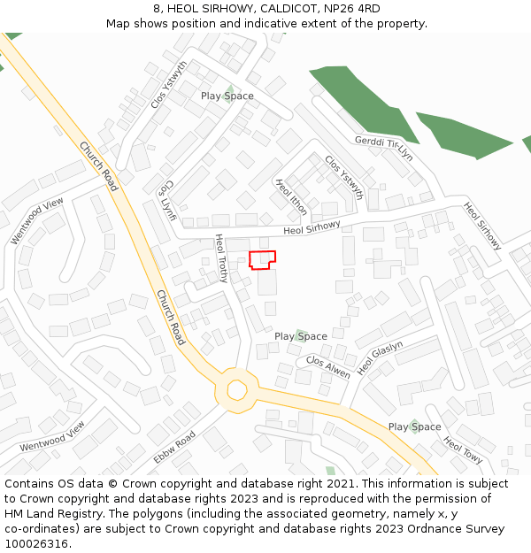 8, HEOL SIRHOWY, CALDICOT, NP26 4RD: Location map and indicative extent of plot