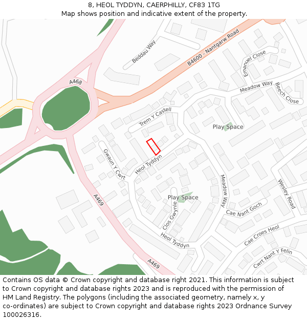 8, HEOL TYDDYN, CAERPHILLY, CF83 1TG: Location map and indicative extent of plot