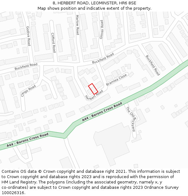 8, HERBERT ROAD, LEOMINSTER, HR6 8SE: Location map and indicative extent of plot