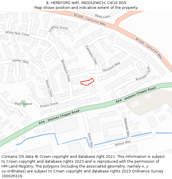 8, HEREFORD WAY, MIDDLEWICH, CW10 9GS: Location map and indicative extent of plot