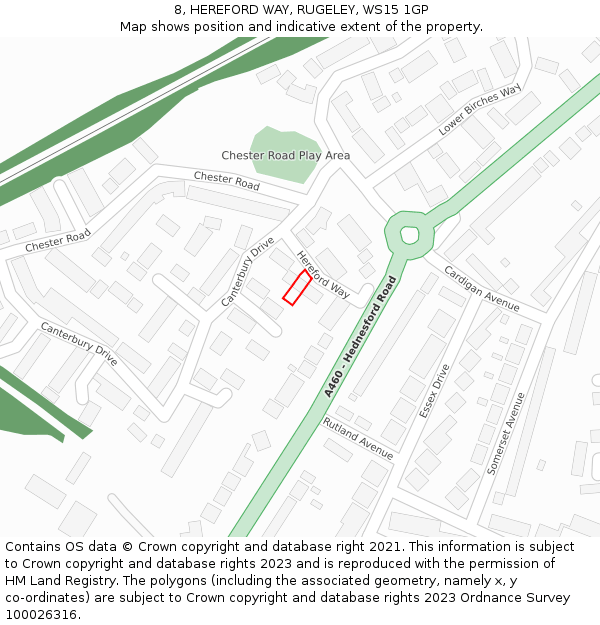 8, HEREFORD WAY, RUGELEY, WS15 1GP: Location map and indicative extent of plot