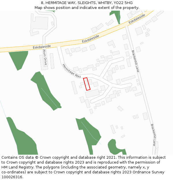 8, HERMITAGE WAY, SLEIGHTS, WHITBY, YO22 5HG: Location map and indicative extent of plot