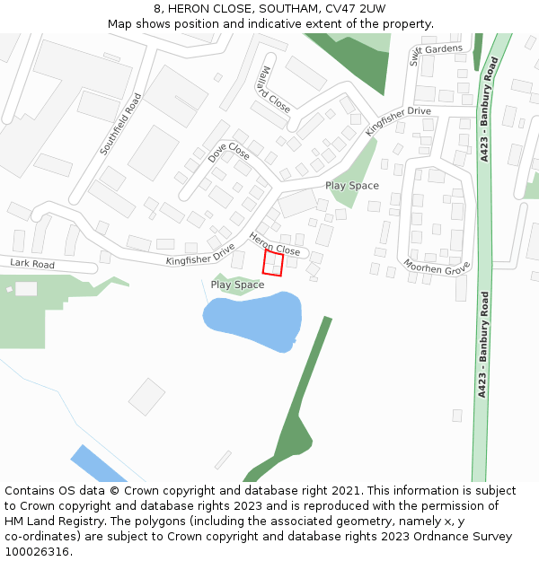 8, HERON CLOSE, SOUTHAM, CV47 2UW: Location map and indicative extent of plot