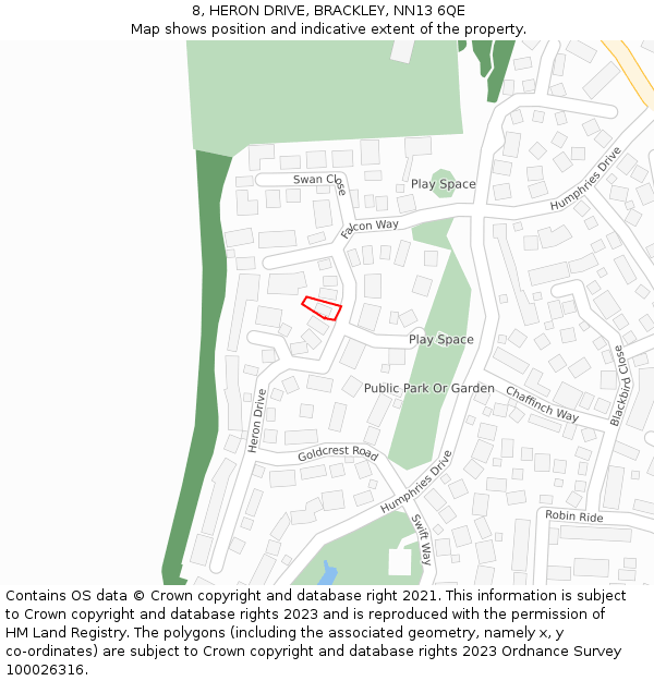 8, HERON DRIVE, BRACKLEY, NN13 6QE: Location map and indicative extent of plot