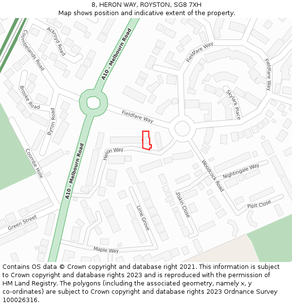 8, HERON WAY, ROYSTON, SG8 7XH: Location map and indicative extent of plot