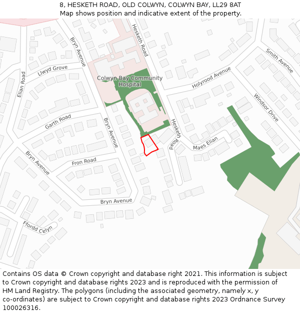 8, HESKETH ROAD, OLD COLWYN, COLWYN BAY, LL29 8AT: Location map and indicative extent of plot