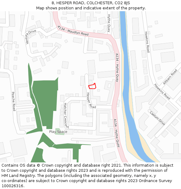 8, HESPER ROAD, COLCHESTER, CO2 8JS: Location map and indicative extent of plot