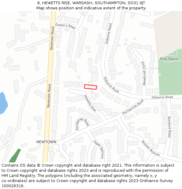 8, HEWETTS RISE, WARSASH, SOUTHAMPTON, SO31 9JT: Location map and indicative extent of plot