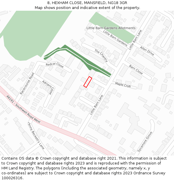 8, HEXHAM CLOSE, MANSFIELD, NG18 3GR: Location map and indicative extent of plot