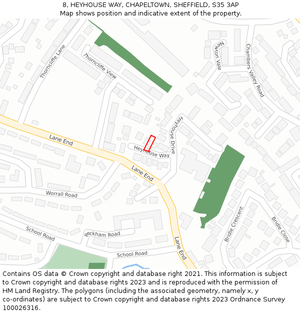 8, HEYHOUSE WAY, CHAPELTOWN, SHEFFIELD, S35 3AP: Location map and indicative extent of plot