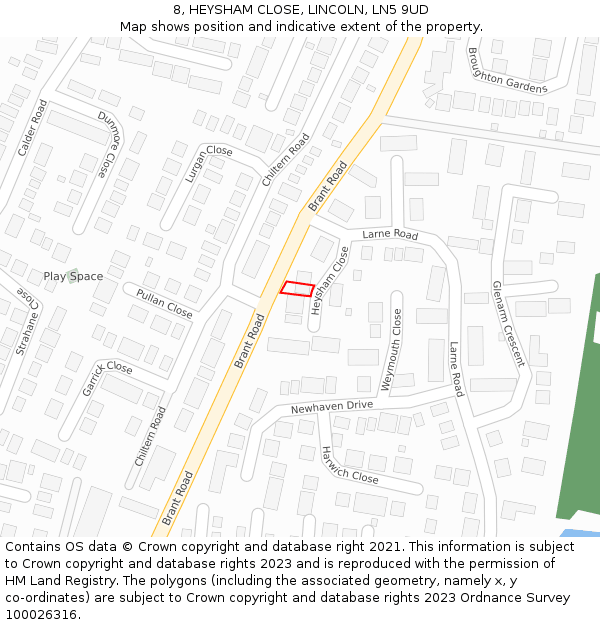 8, HEYSHAM CLOSE, LINCOLN, LN5 9UD: Location map and indicative extent of plot