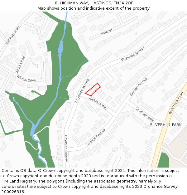 8, HICKMAN WAY, HASTINGS, TN34 2QF: Location map and indicative extent of plot