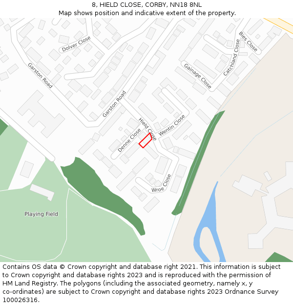 8, HIELD CLOSE, CORBY, NN18 8NL: Location map and indicative extent of plot