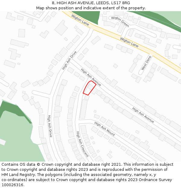 8, HIGH ASH AVENUE, LEEDS, LS17 8RG: Location map and indicative extent of plot