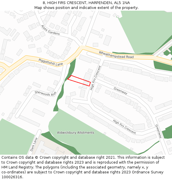 8, HIGH FIRS CRESCENT, HARPENDEN, AL5 1NA: Location map and indicative extent of plot