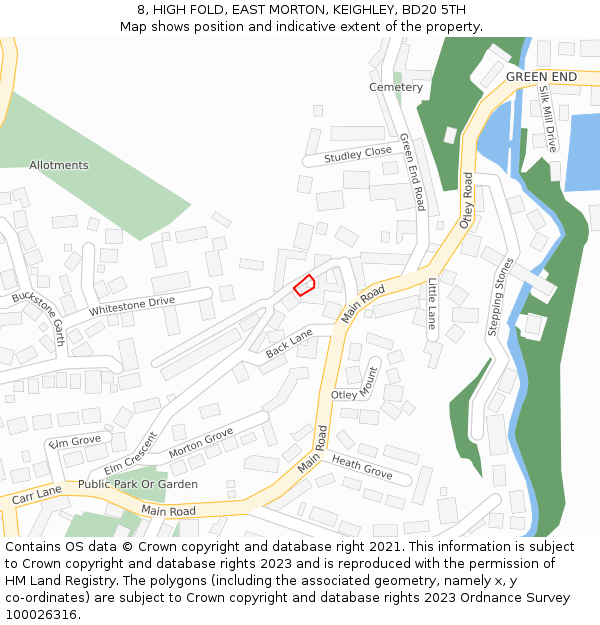 8, HIGH FOLD, EAST MORTON, KEIGHLEY, BD20 5TH: Location map and indicative extent of plot