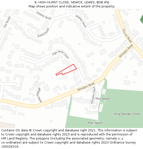 8, HIGH HURST CLOSE, NEWICK, LEWES, BN8 4NJ: Location map and indicative extent of plot