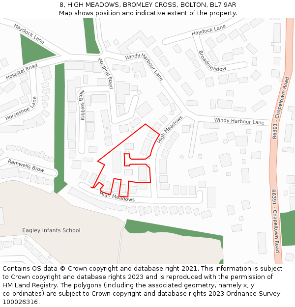 8, HIGH MEADOWS, BROMLEY CROSS, BOLTON, BL7 9AR: Location map and indicative extent of plot