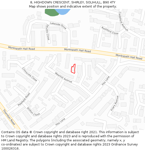 8, HIGHDOWN CRESCENT, SHIRLEY, SOLIHULL, B90 4TY: Location map and indicative extent of plot