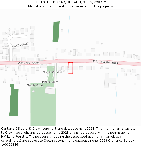 8, HIGHFIELD ROAD, BUBWITH, SELBY, YO8 6LY: Location map and indicative extent of plot