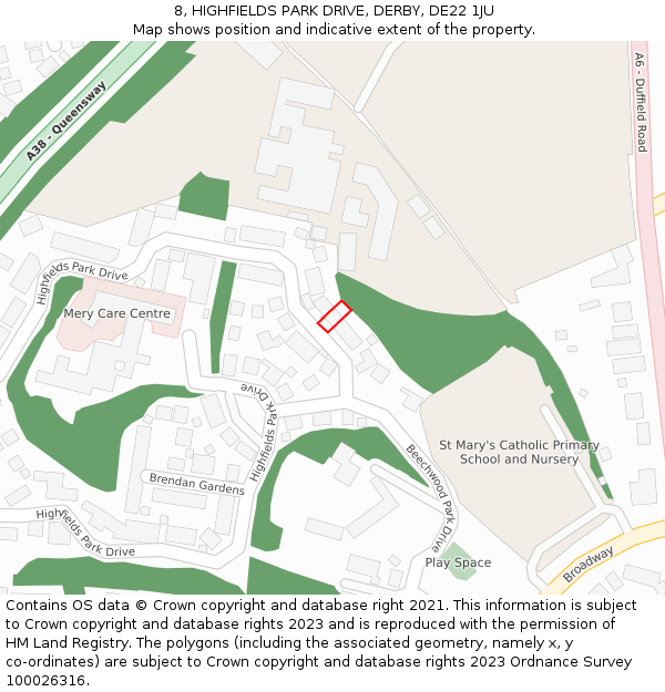 8, HIGHFIELDS PARK DRIVE, DERBY, DE22 1JU: Location map and indicative extent of plot