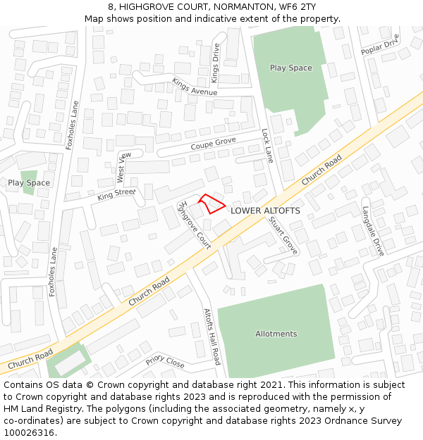 8, HIGHGROVE COURT, NORMANTON, WF6 2TY: Location map and indicative extent of plot
