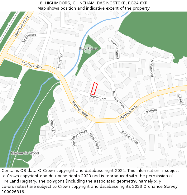 8, HIGHMOORS, CHINEHAM, BASINGSTOKE, RG24 8XR: Location map and indicative extent of plot