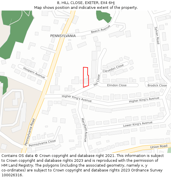 8, HILL CLOSE, EXETER, EX4 6HJ: Location map and indicative extent of plot