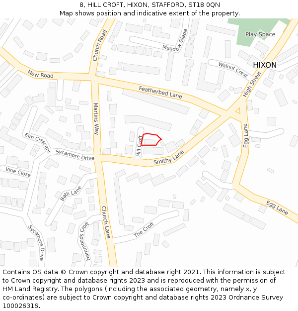 8, HILL CROFT, HIXON, STAFFORD, ST18 0QN: Location map and indicative extent of plot
