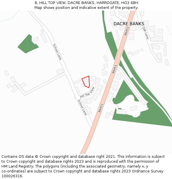 8, HILL TOP VIEW, DACRE BANKS, HARROGATE, HG3 4BH: Location map and indicative extent of plot
