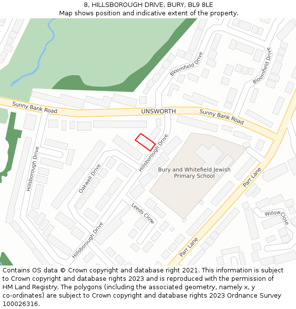 8, HILLSBOROUGH DRIVE, BURY, BL9 8LE: Location map and indicative extent of plot