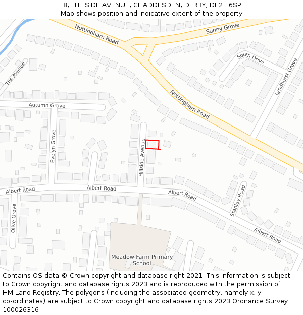 8, HILLSIDE AVENUE, CHADDESDEN, DERBY, DE21 6SP: Location map and indicative extent of plot