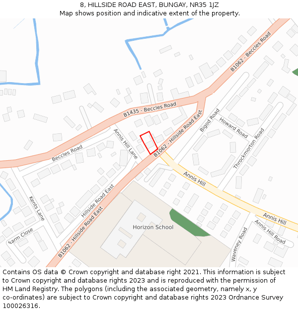 8, HILLSIDE ROAD EAST, BUNGAY, NR35 1JZ: Location map and indicative extent of plot