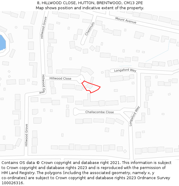 8, HILLWOOD CLOSE, HUTTON, BRENTWOOD, CM13 2PE: Location map and indicative extent of plot