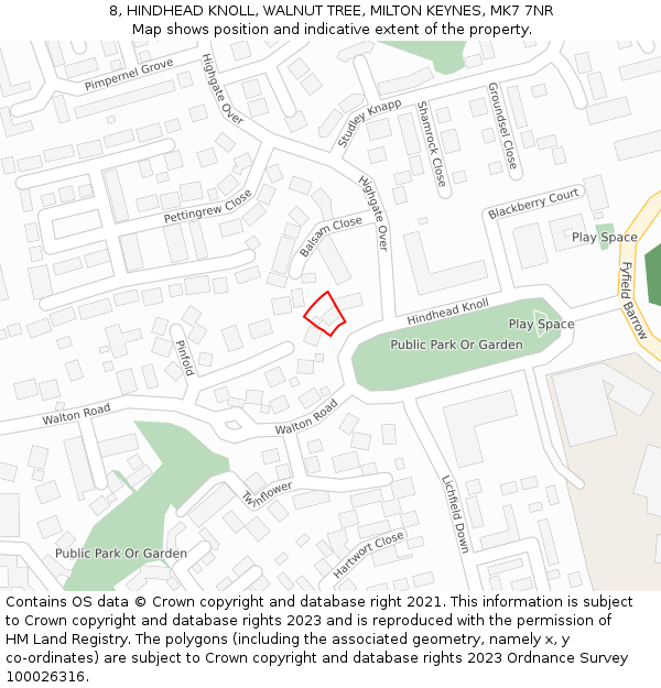 8, HINDHEAD KNOLL, WALNUT TREE, MILTON KEYNES, MK7 7NR: Location map and indicative extent of plot
