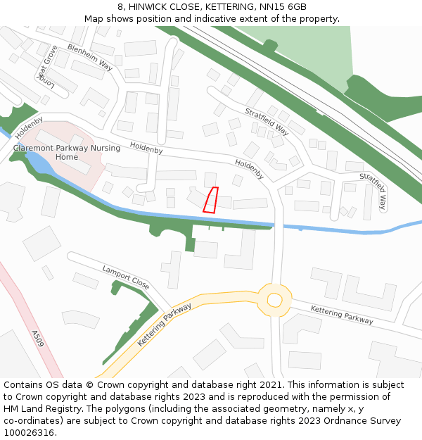 8, HINWICK CLOSE, KETTERING, NN15 6GB: Location map and indicative extent of plot