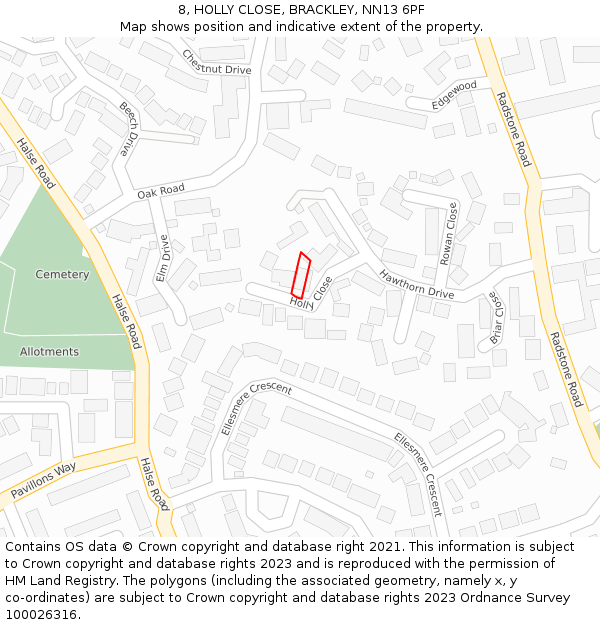 8, HOLLY CLOSE, BRACKLEY, NN13 6PF: Location map and indicative extent of plot