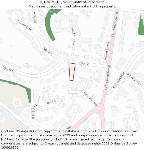 8, HOLLY HILL, SOUTHAMPTON, SO16 7ET: Location map and indicative extent of plot