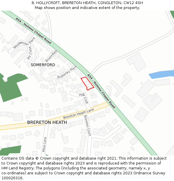 8, HOLLYCROFT, BRERETON HEATH, CONGLETON, CW12 4SH: Location map and indicative extent of plot