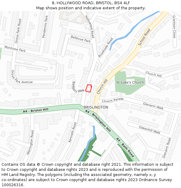 8, HOLLYWOOD ROAD, BRISTOL, BS4 4LF: Location map and indicative extent of plot