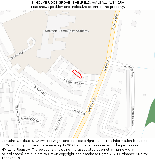 8, HOLMBRIDGE GROVE, SHELFIELD, WALSALL, WS4 1RA: Location map and indicative extent of plot