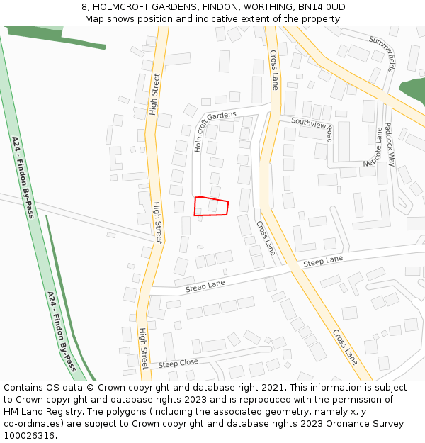 8, HOLMCROFT GARDENS, FINDON, WORTHING, BN14 0UD: Location map and indicative extent of plot
